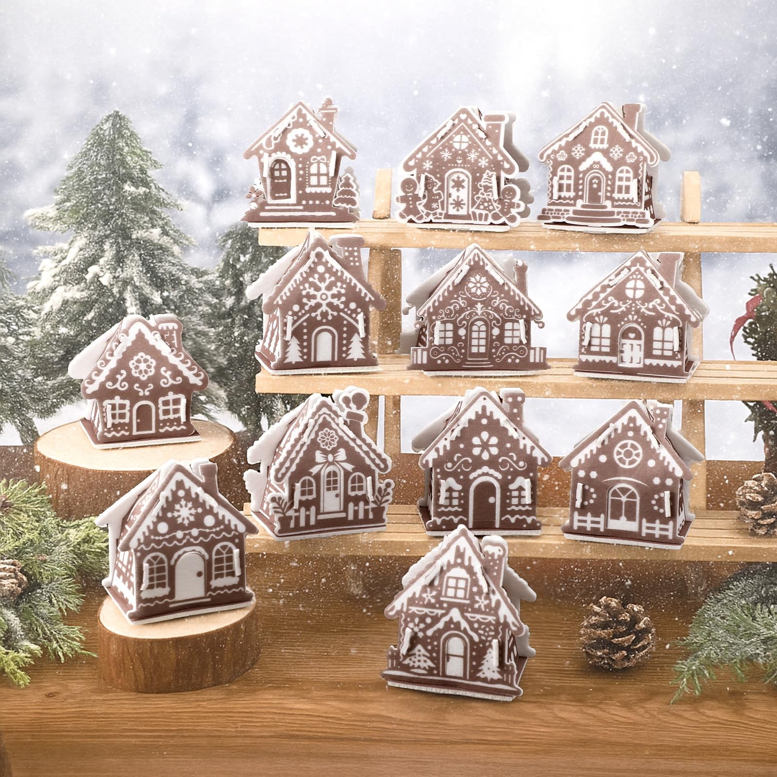 12 PCS DIY Christmas Gingerbread House Felt Village Winter Party Decor