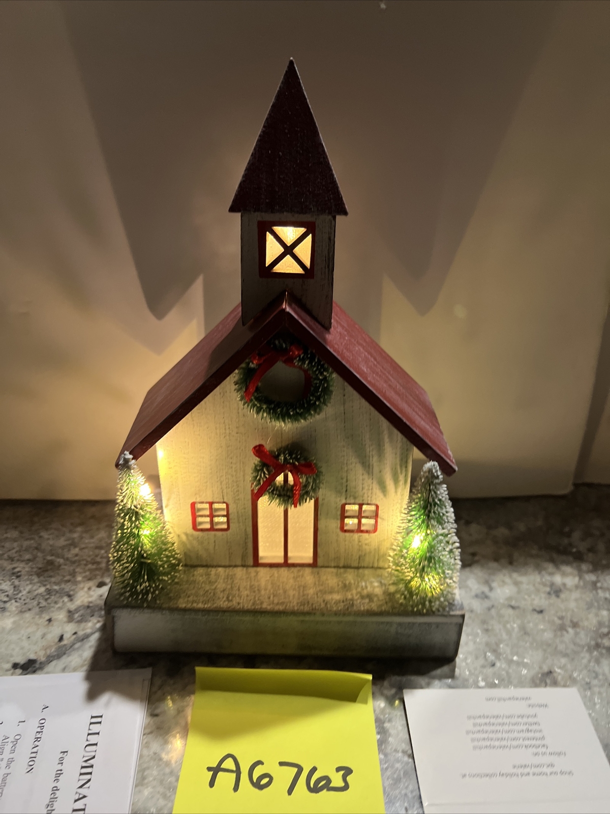 9” Lighted Wooden Flocked Snow Church Chapel Valerie Parr Hill Christmas New