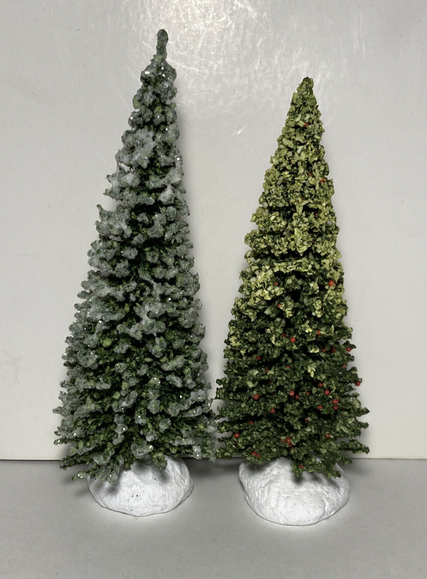 Lot Of 2 Small Christmas Trees Decoration For Villages Towns Made In Taiwan