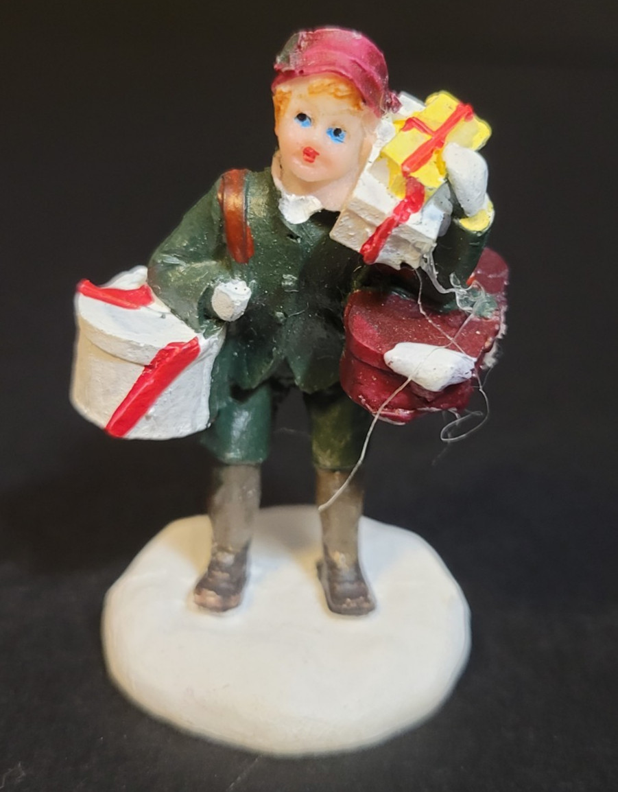 Holiday Time Santas Workbench Christmas Village Man Carrying Presents Gifts