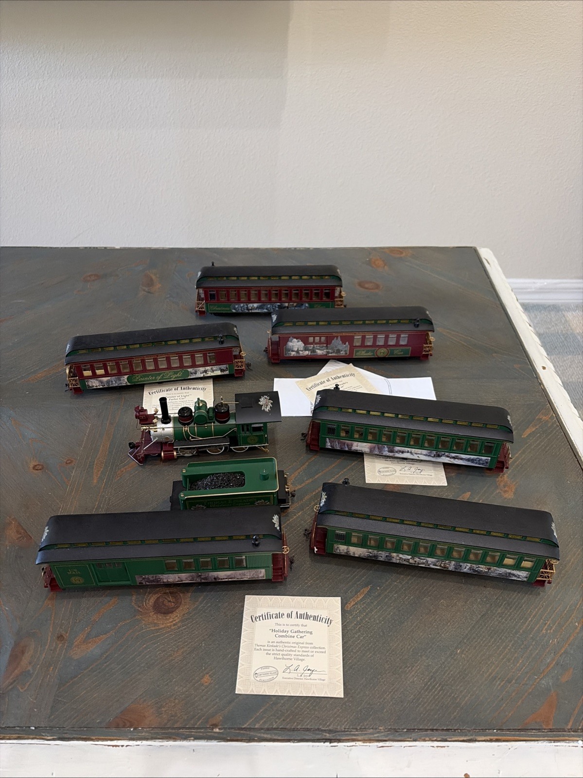 8 Pc Hawthorne Village Thomas Kinkade Christmas Express Train Cars