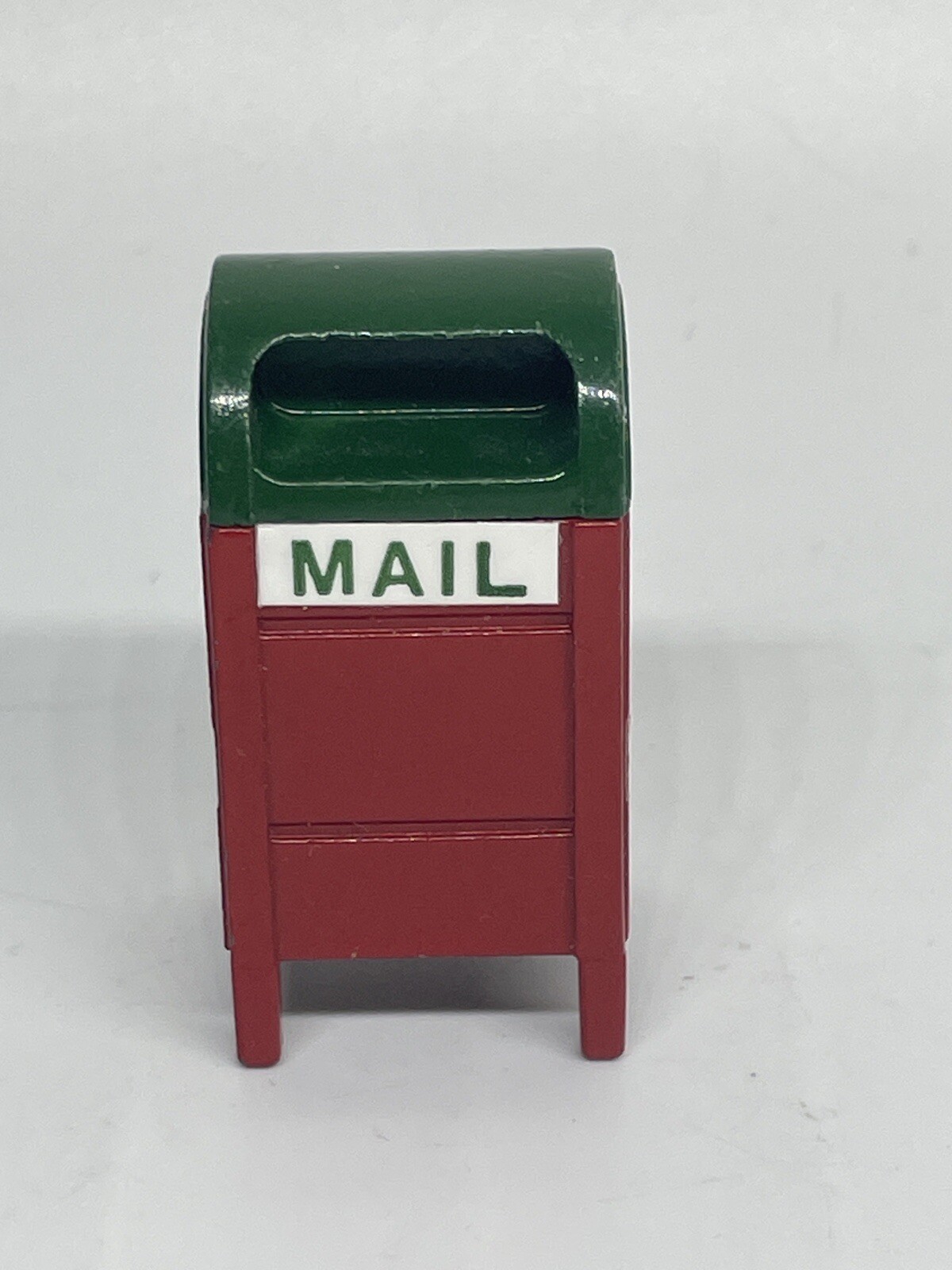 Metal Mailbox Fire Hydrant Man Skiing Christmas Village Figurines 3 Pcs Vintage