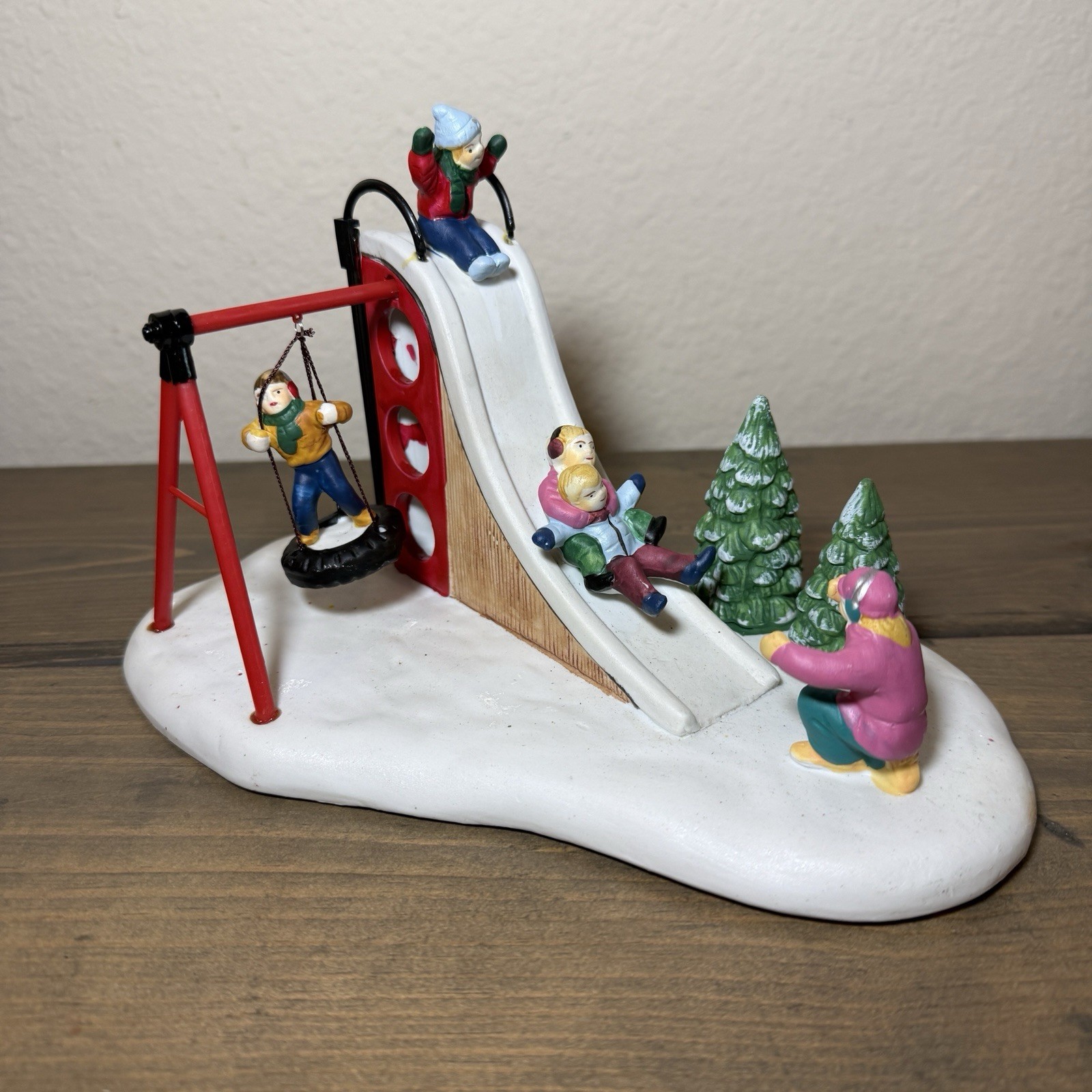 Vintage Christmas Lemax Village Collection Porcelain Fun On The Slide W/Box 1996