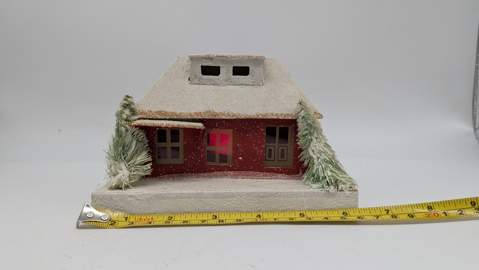 Vintage Medium Christmas Putz Village House Japan Mica Red Gold