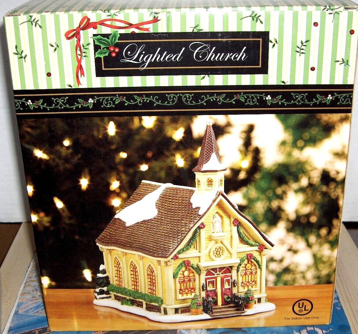 Porcelain Hand Painted Lighted Church’1999`Vintage Country Village Collection