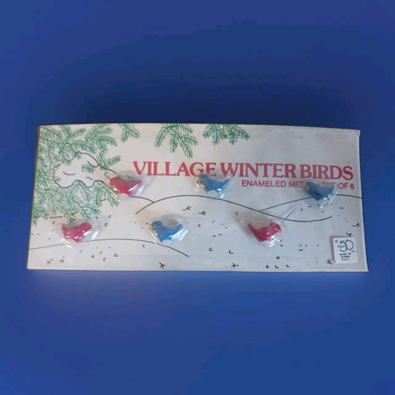 Dept 56 Christmas Village accessories Winter Birds 3 red & 3 blue New in package