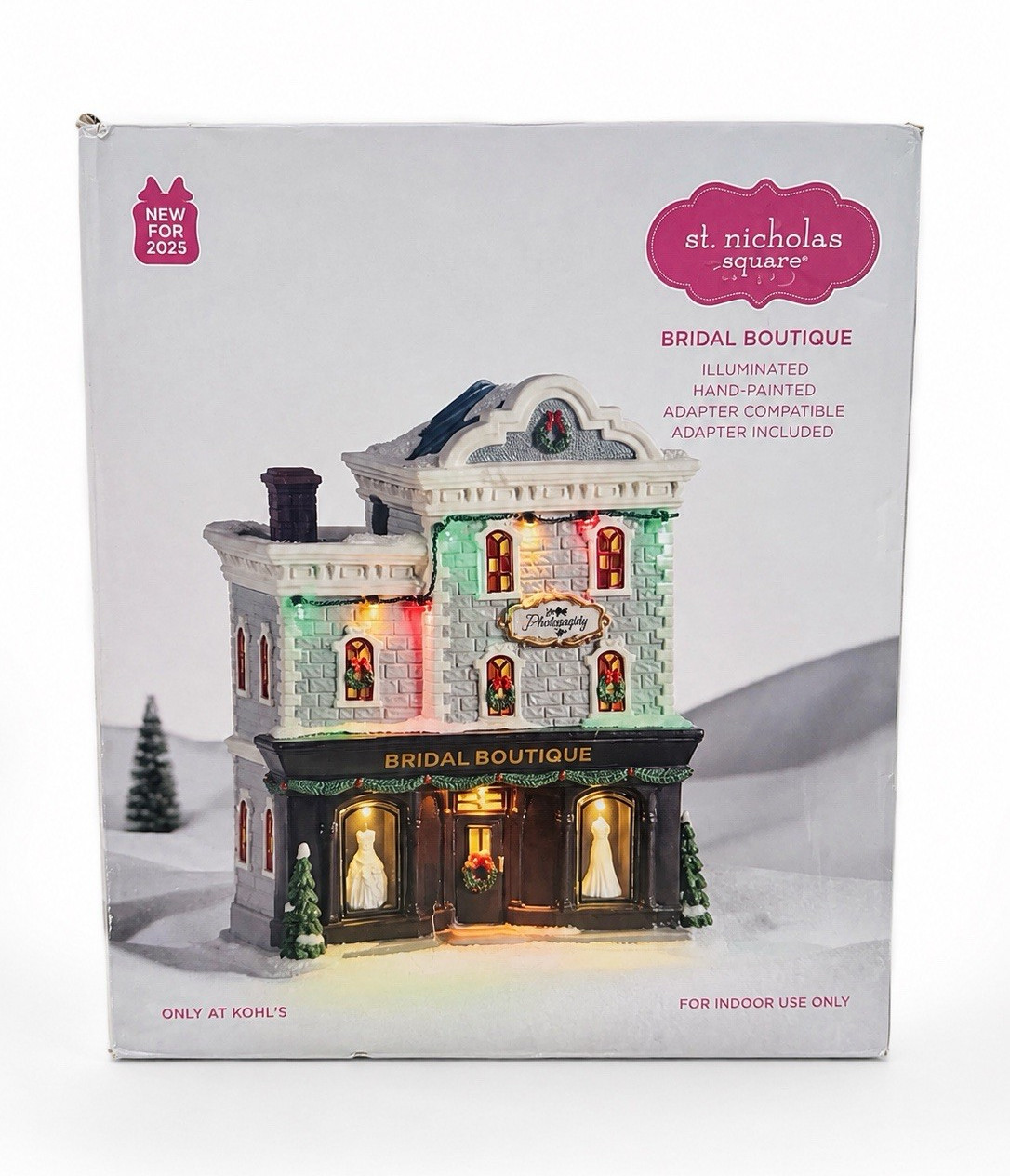 St. Nicholas Square Bridal Boutique Christmas Village, Illuminated Hand-Painted