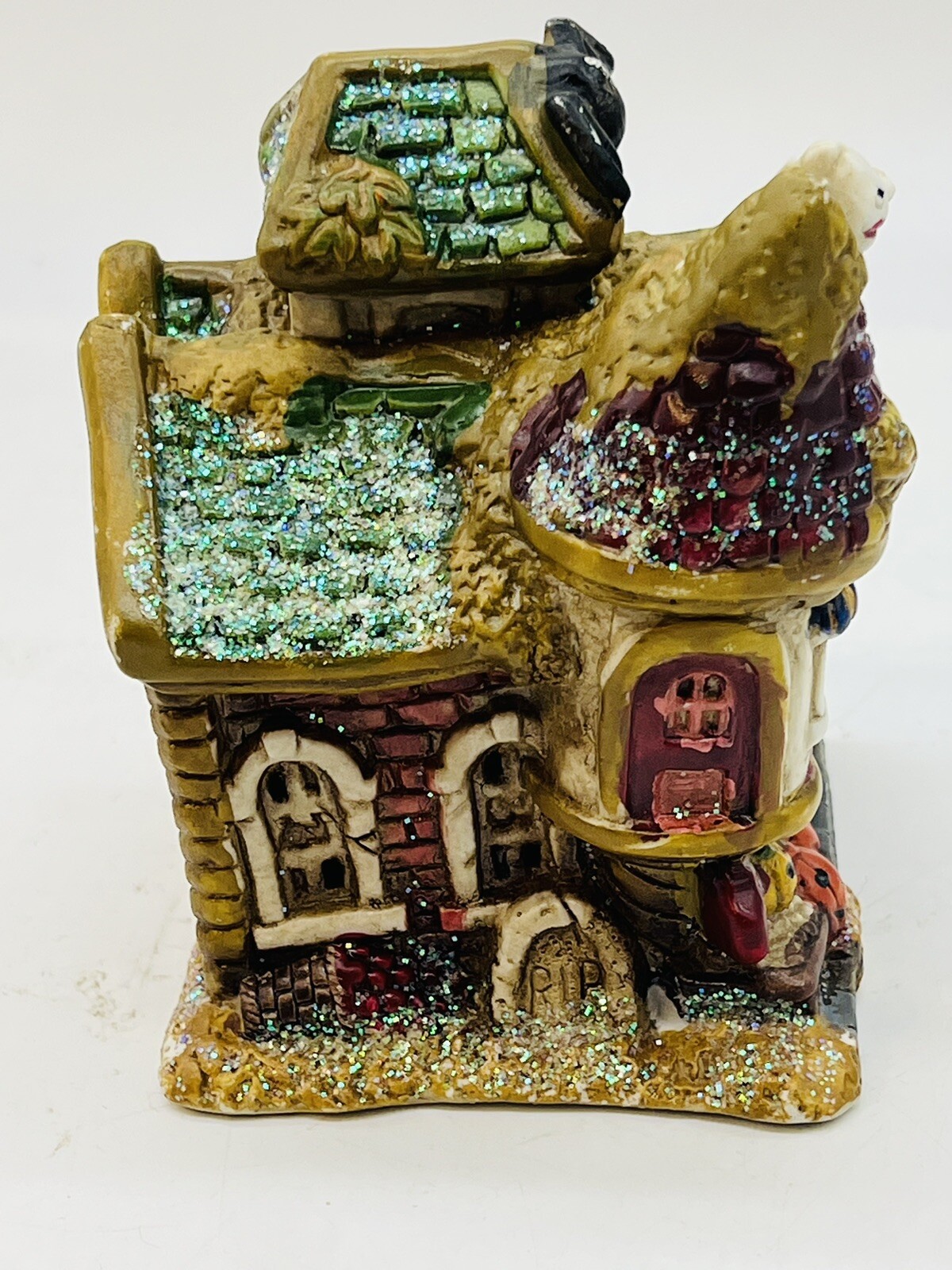 Vintage Halloween Town Ceramic Pumpkin House Haunted Ghost Bat Glitter Witch Hat