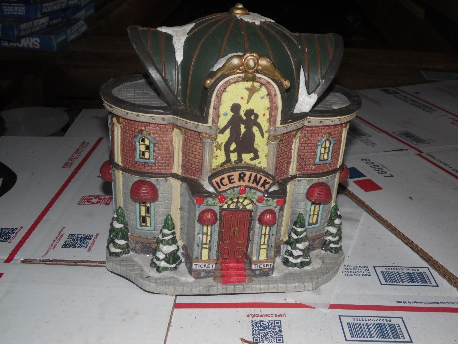 Ice Rink Fiber Optic Ceramic Christmas Village Lighted Display Scene