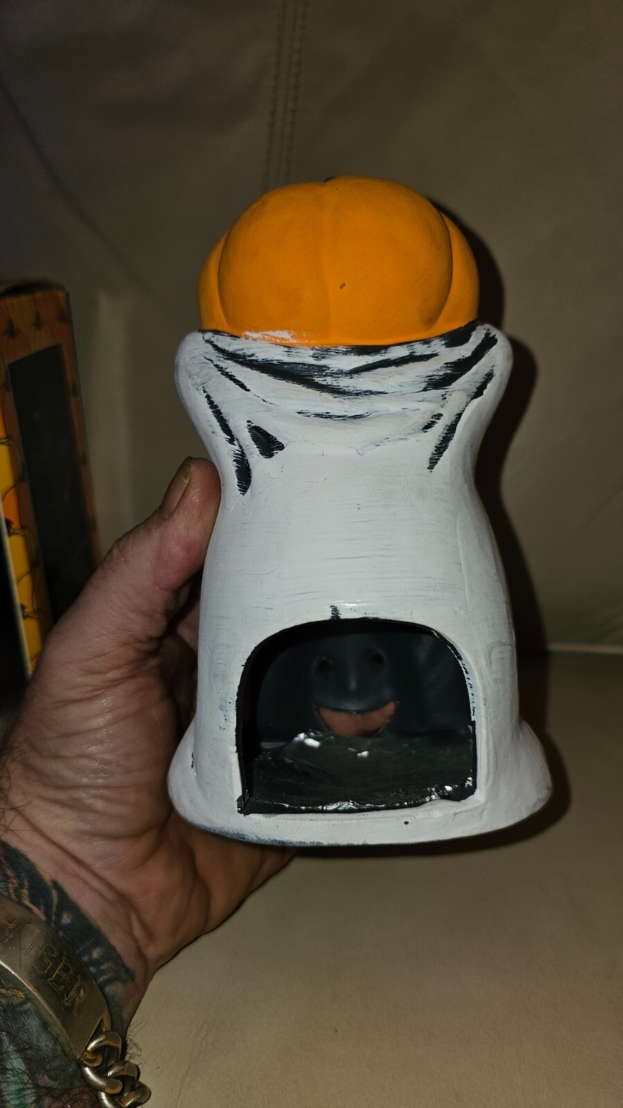 Vintage Halloween Ghost Jack O Lantern Ceramic Votive Candle Holder 7½” Taiwan