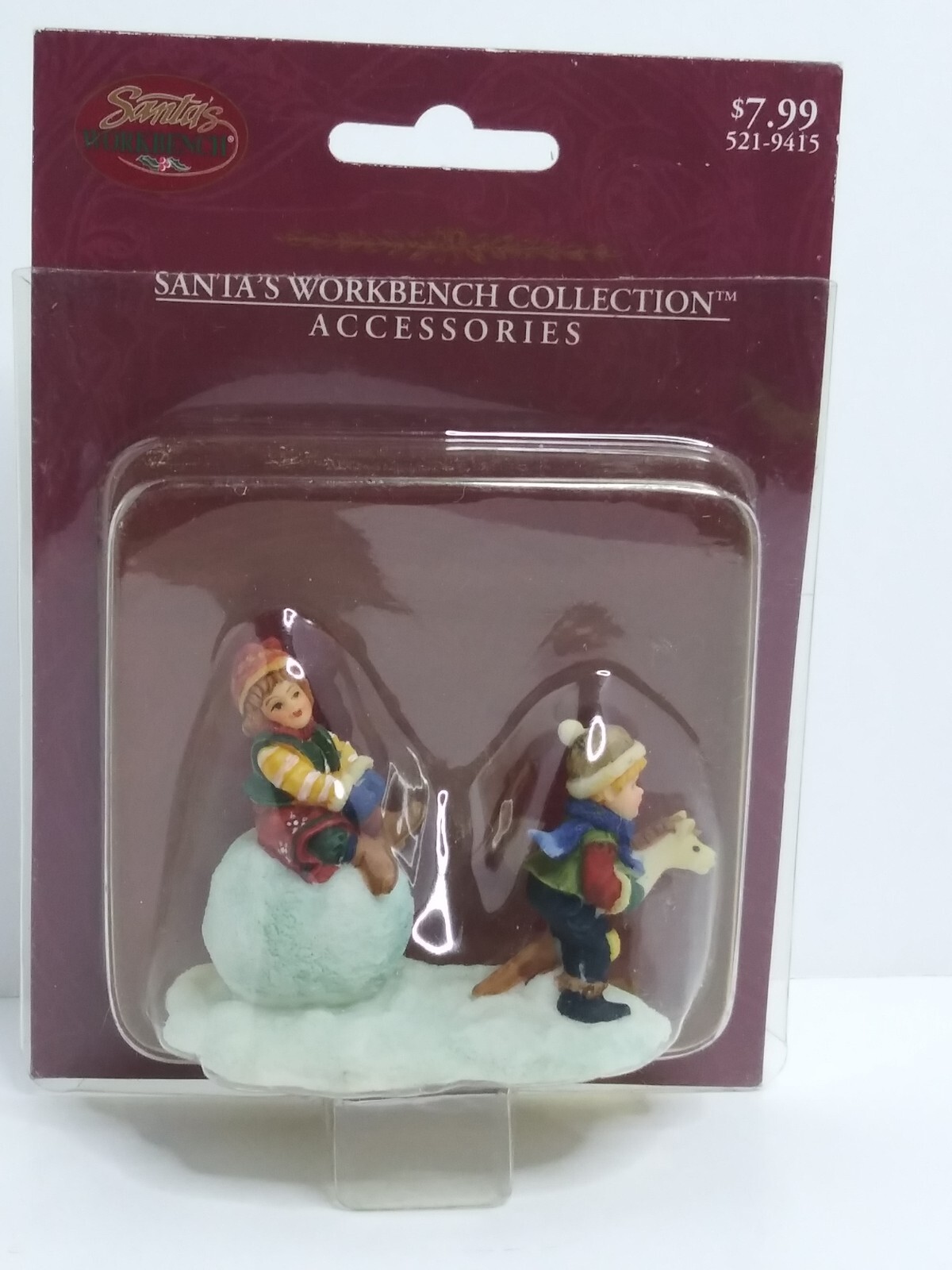 Christmas Village Figurines Children Playing in Snow Resin Santa’s Workshop 2000