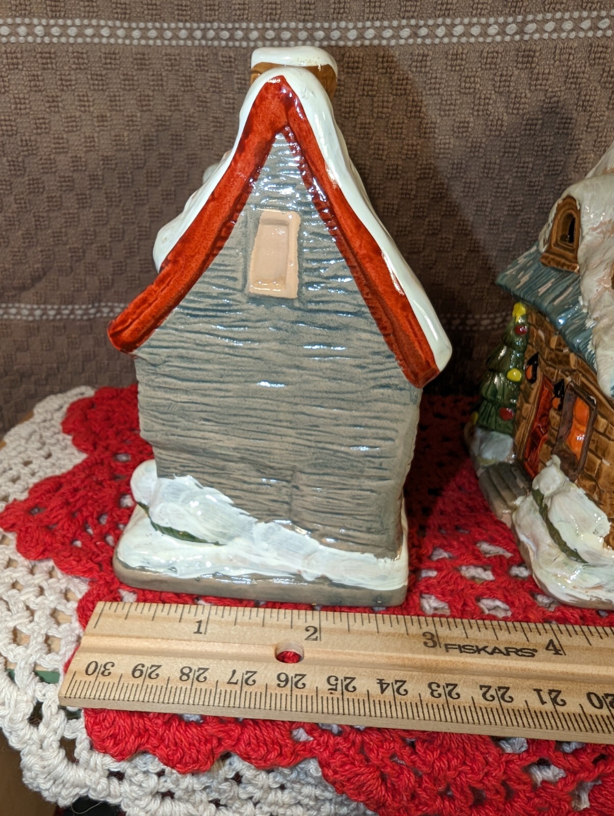 Christmas Village Houses Set Of Two Vintage Painted Taiwan, Can Be Lighted CUTE!