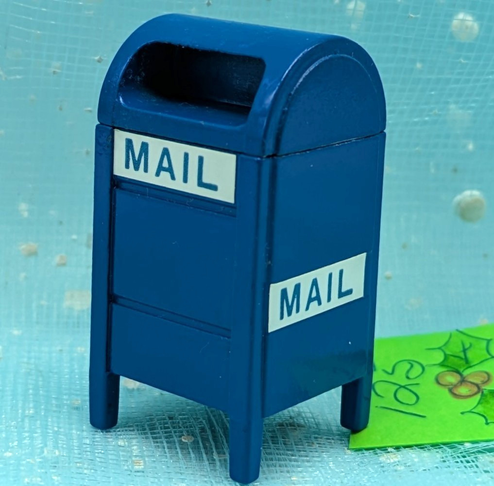 Blue Metal Mailbox 1 7/8″ tall Christmas Village Accessory NO BOX INV125
