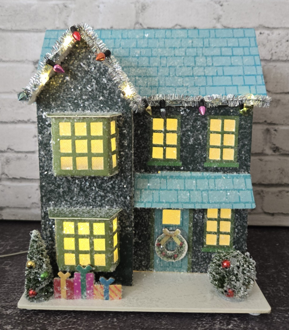 2025 Target Wondershop Lit LED Paper Glitter House Teal Christmas Village NEW