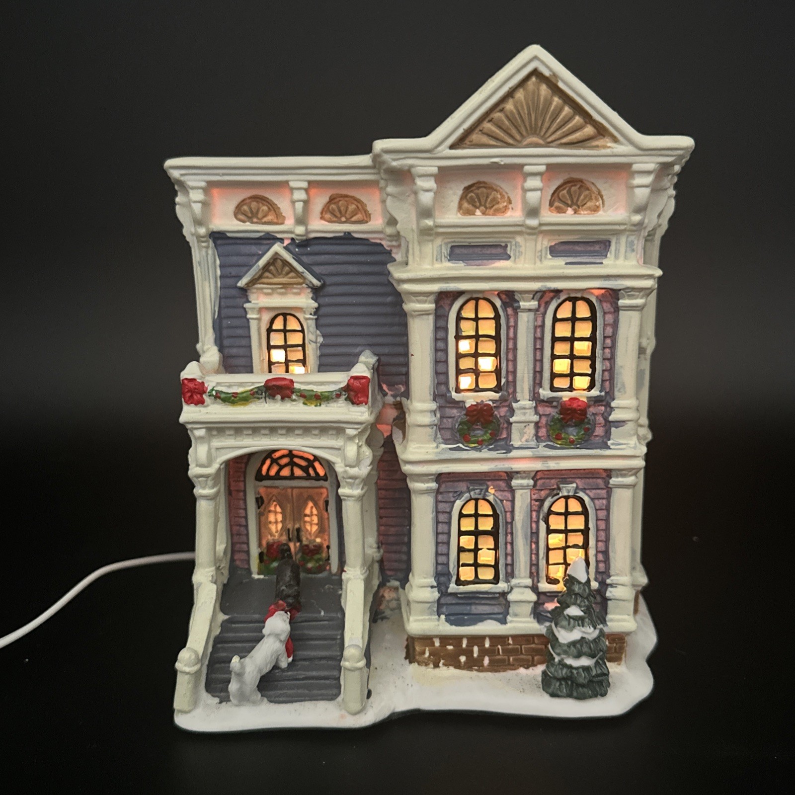 Lighted Victorian Christmas Village House Blue White Porcelain Tested w/Bulb