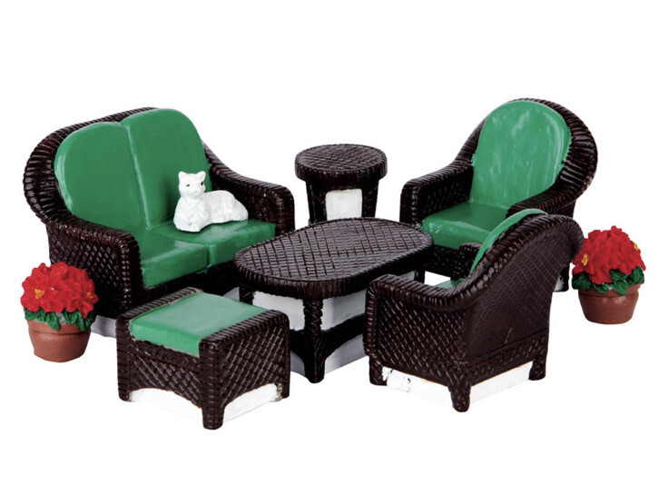 Lemax Wicker Lawn Furniture -8 Piece Set Holiday Village Accents
