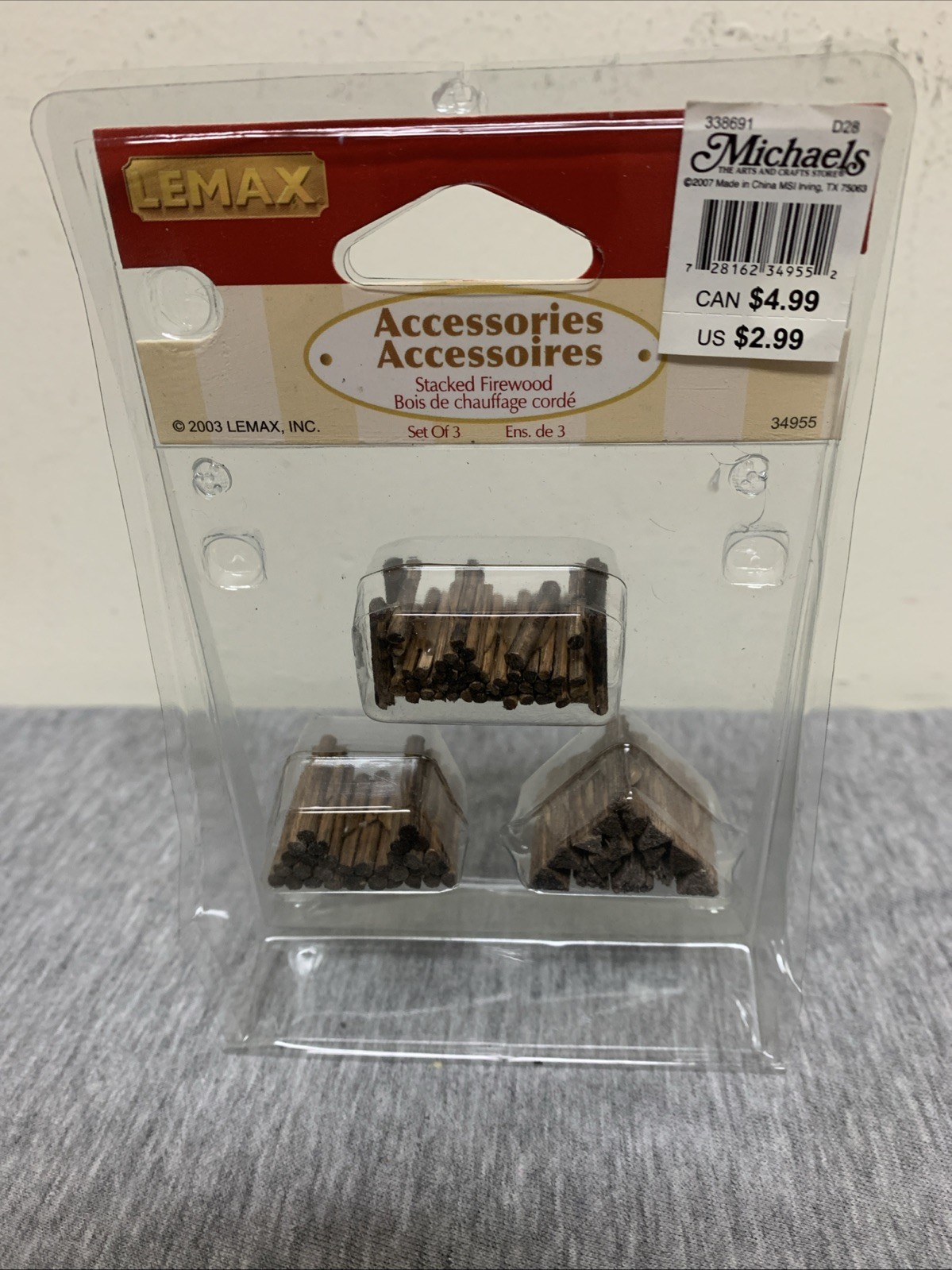Vintage 2003 Lemax Stacked Firewood Village Accessories Set of 3