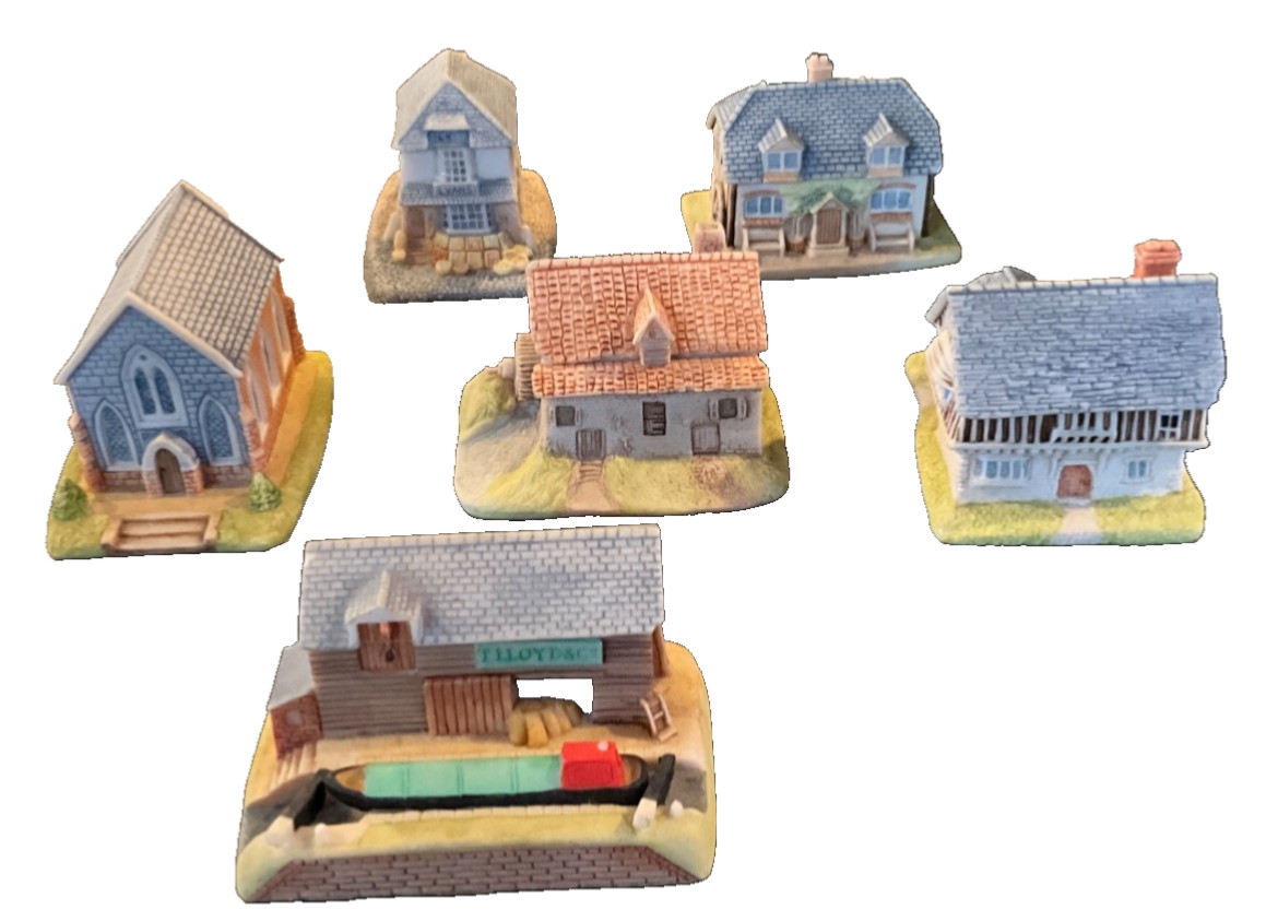 6X Village Collection Made in the UK Collectible Cottage Trinket Boxes Roof Lids
