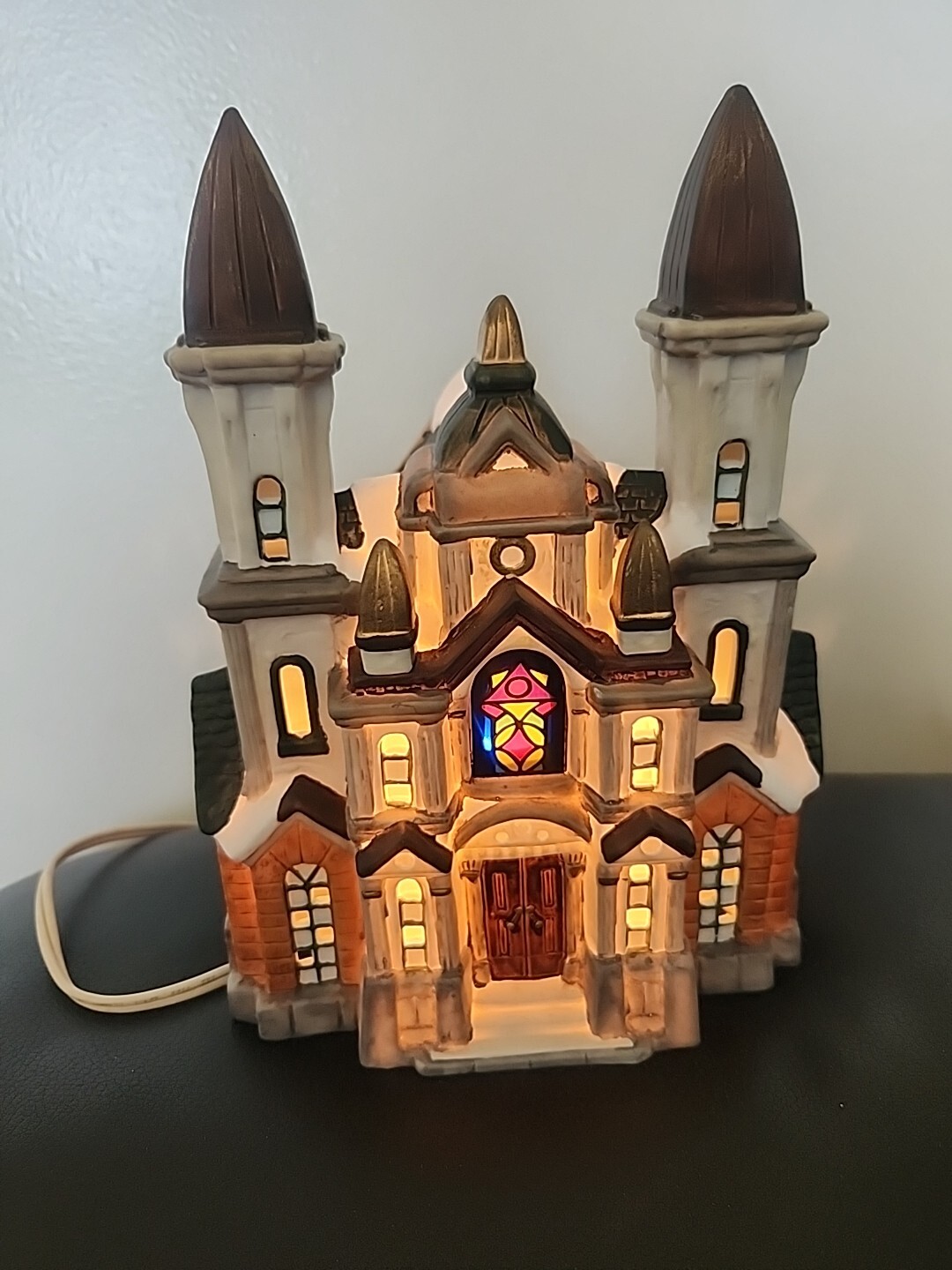 Galleria Church with Stained-Glass Window Lighted Village Building With Cord