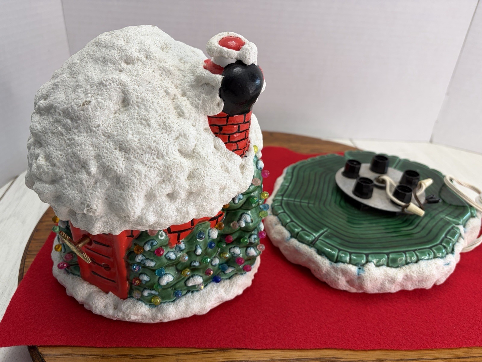 Vintage Ceramic Christmas House with Snowman and Santa