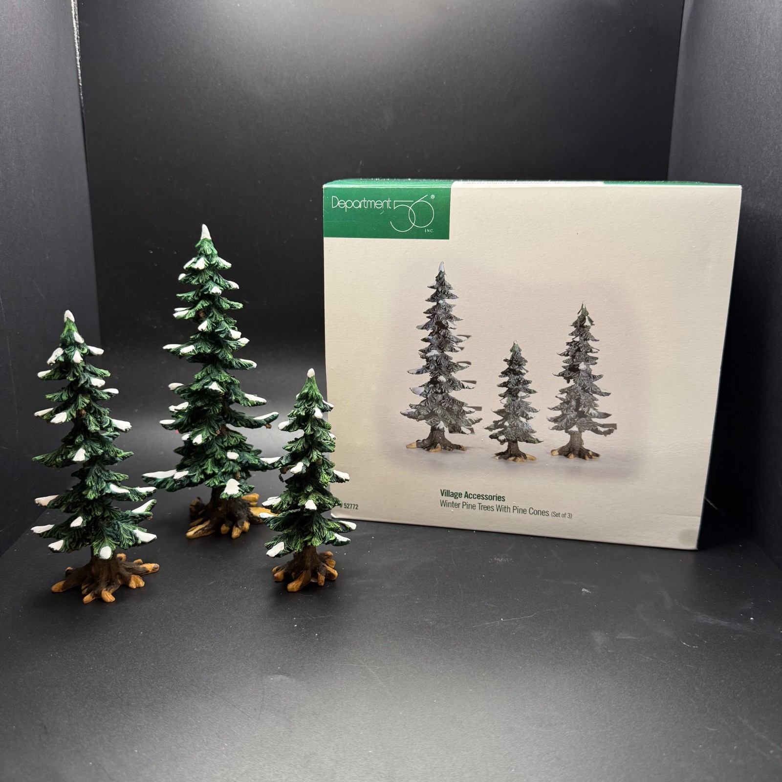 Dept. 56 Winter Pine Trees With Pine Cones #52772 Village Accessory Set of 3