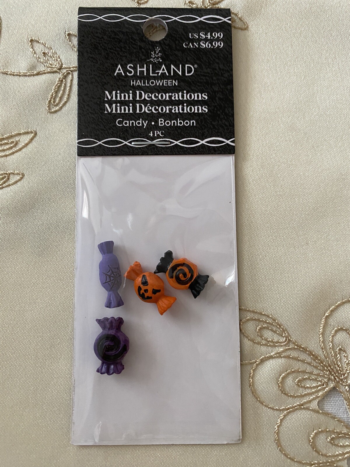 ASHLAND HALLOWEEN MINIATURES HALLOWEEN CANDY ~ NEW SET OF 4 IN PKG PURPLE ORANGE