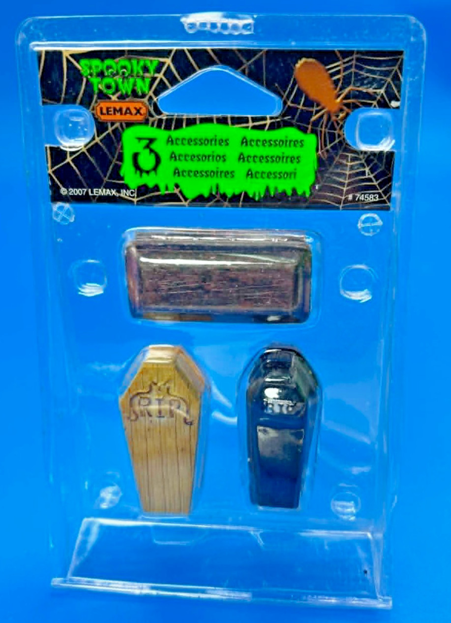 Lemax Spooky Town Coffin Set of 3 Accessories Retired Halloween Village 74243