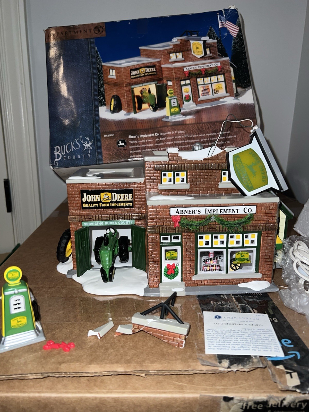 Dept 56 John Deere Abner’s Implement Co Damaged With Light Cable Snow Village