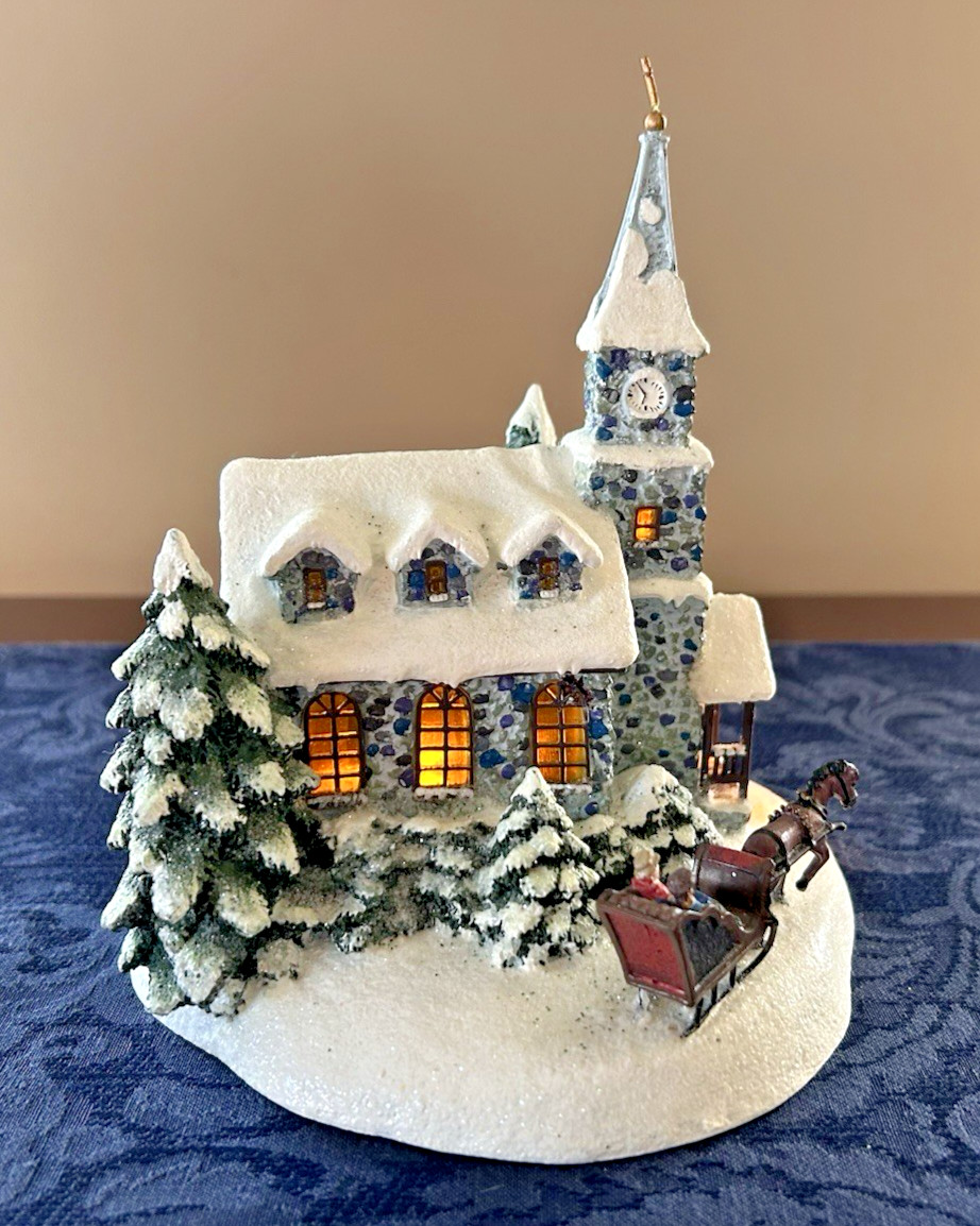 Thomas Kinkade Lighted Church “Sunday Evening Sleigh Ride” 2003 Christmas House