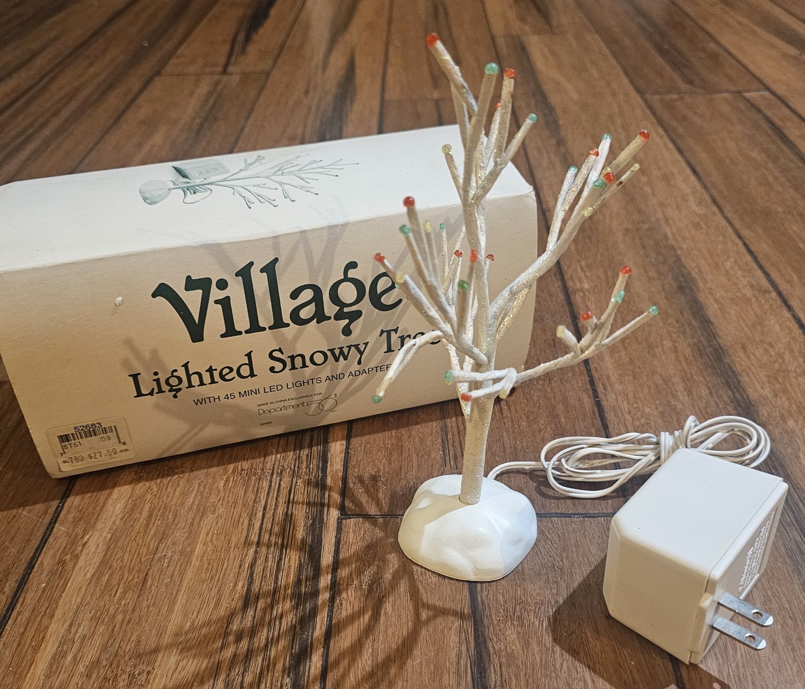 Dept 56 Lighted Snowy Tree Accessory With Adapter Christmas Village Tree #52683