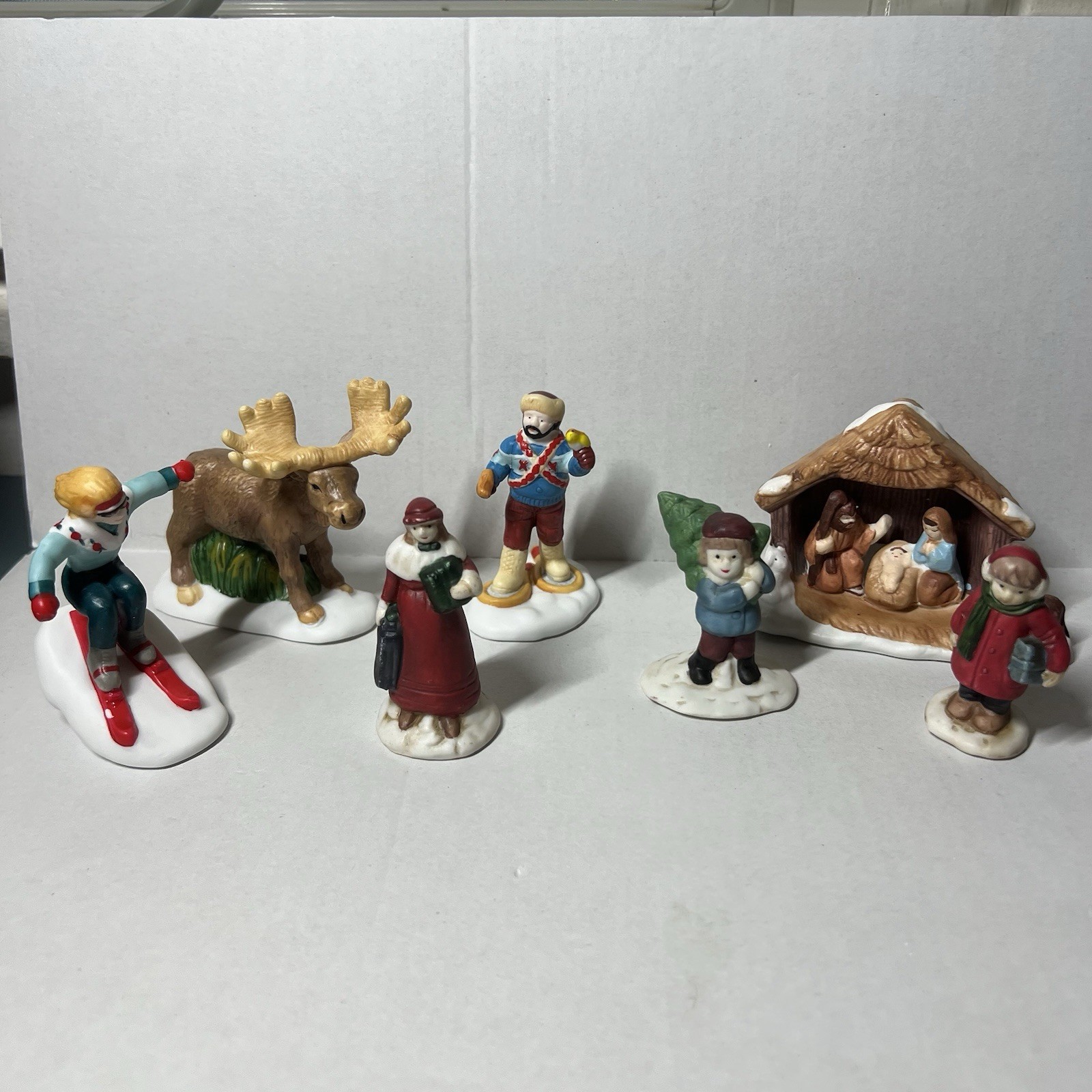 Vintage Christmas Village Figurine Lot Nativity Moose Skier Taiwan Philippines 7