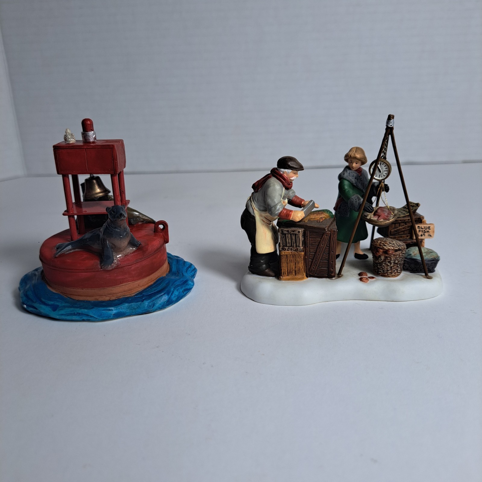 Dept. 56 “Fresh Fish Today” & Lemax “Sea Lion Buoy” Lot of 2 retired Figurines