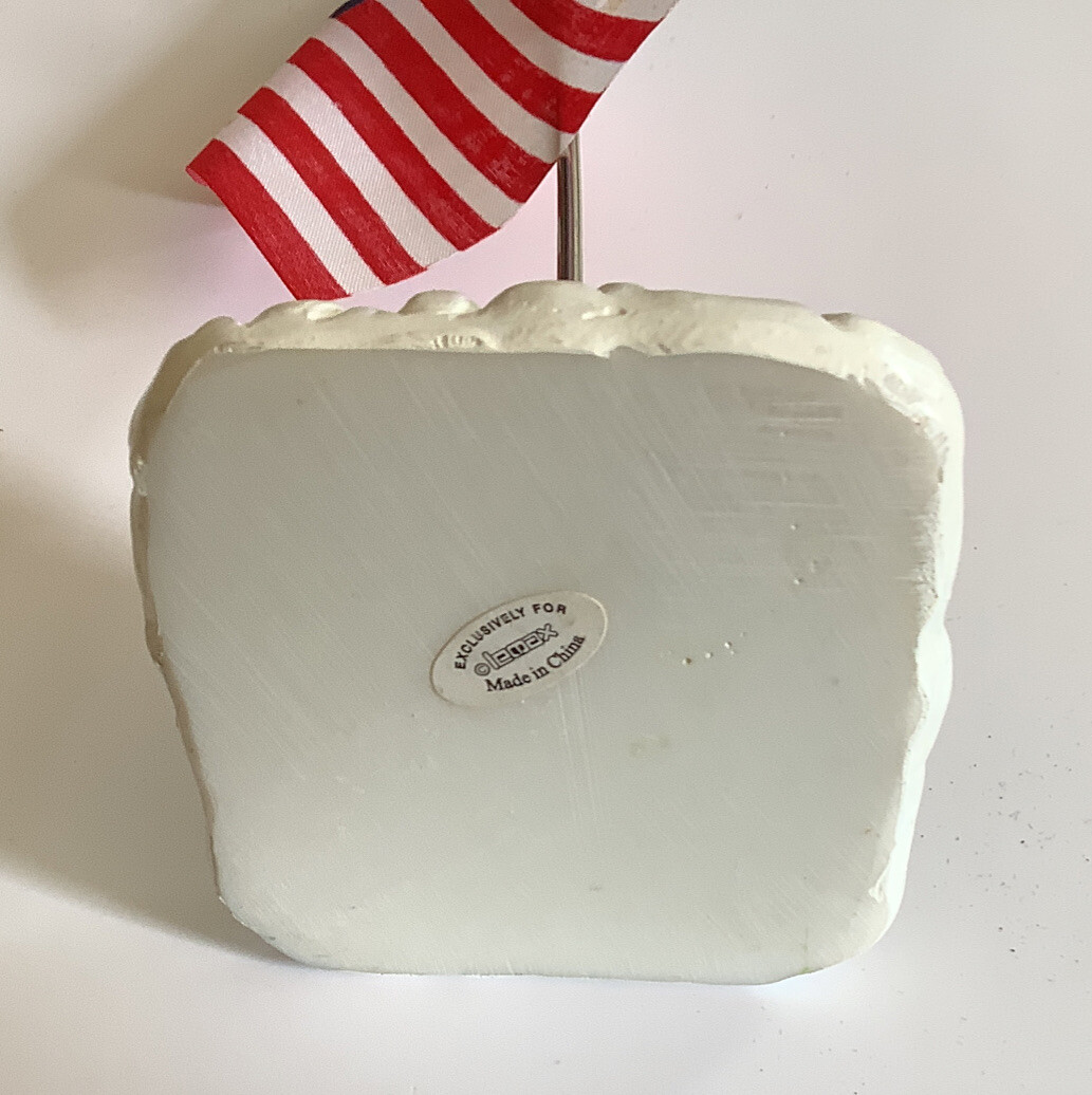 Vintage 90s Lemax American Flag Pole Stone Base Stairs Christmas Snow Village