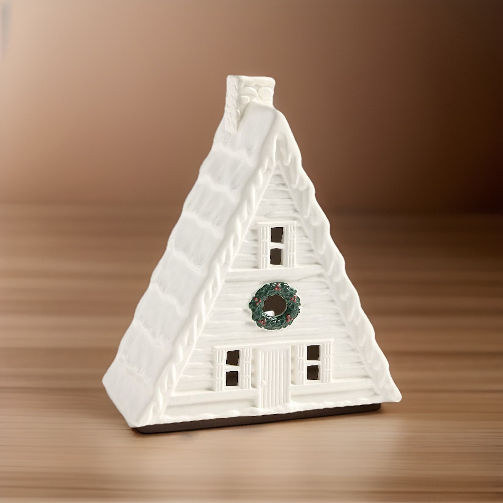Pottery Barn Medium Winter Chalet House Village White Wreath Ceramic A Frame