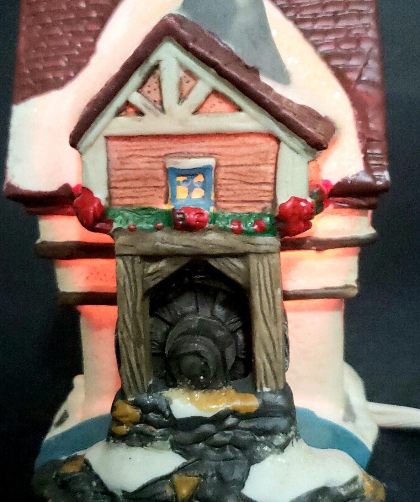Lighted Cobblestone Corners Christmas Village Mill House 2003 Porcelain.