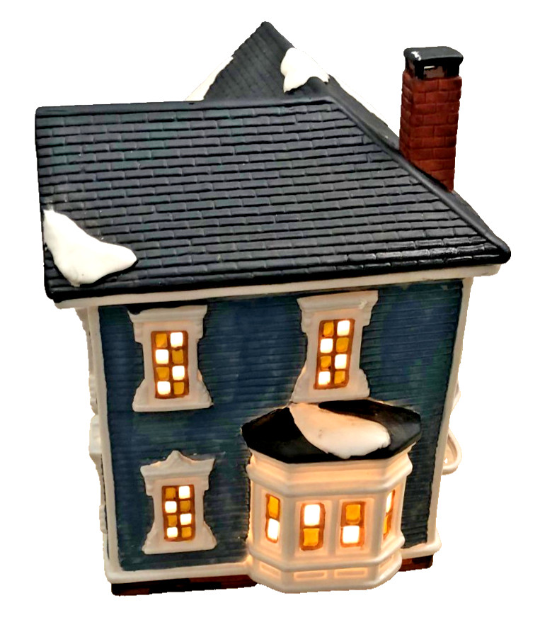 1998 Dickens Blue Victorian House Lighted Village w/Box + Cord/Bulb 354-9565