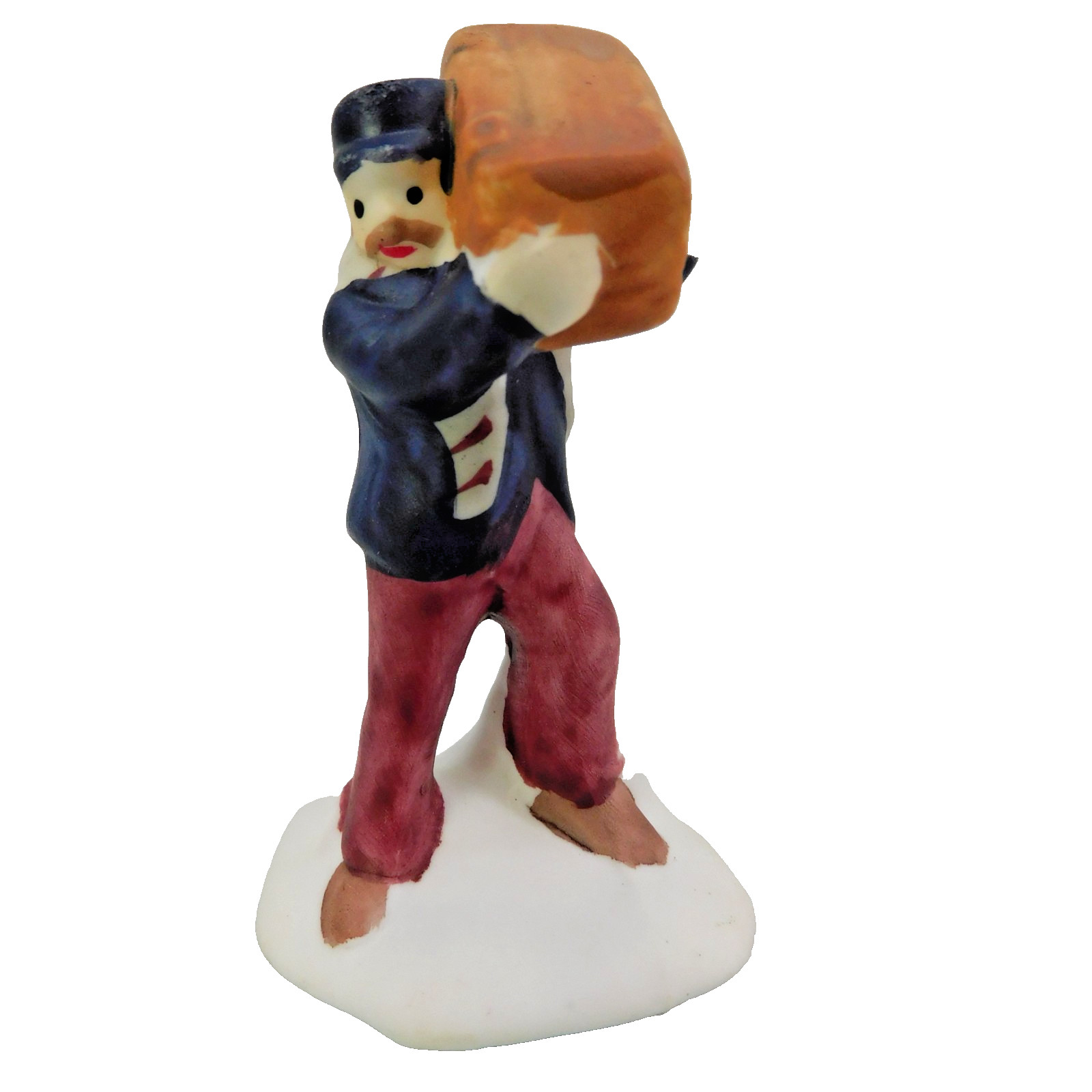 Railroad Porter Figure Hoisting Trunk Christmas Village Porcelain 2.5″H Taiwan