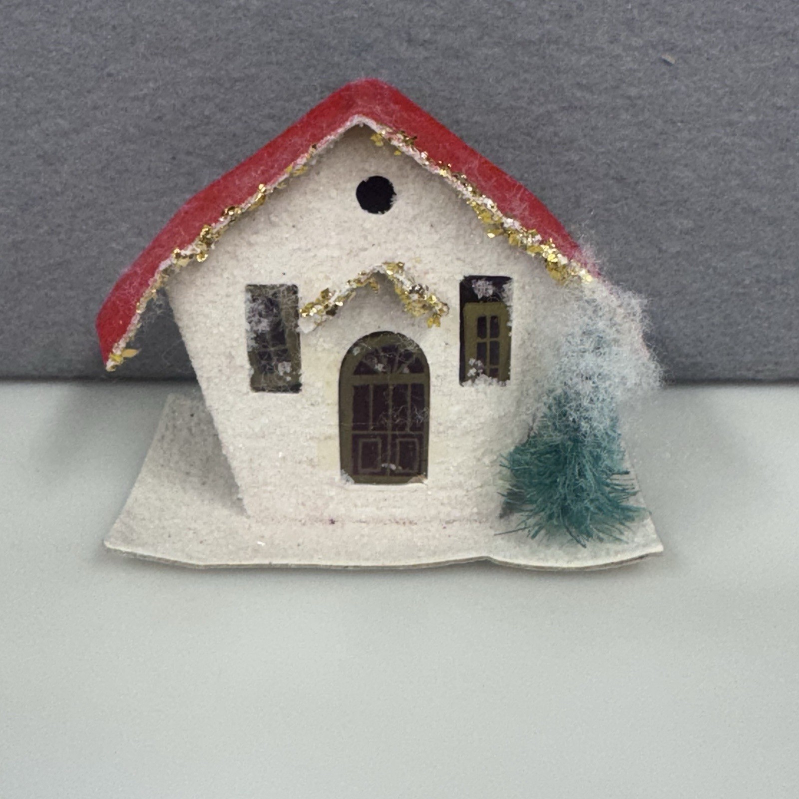 Vintage lot of 4 Putz Christmas Houses Cardboard Made in Taiwan Red Roof