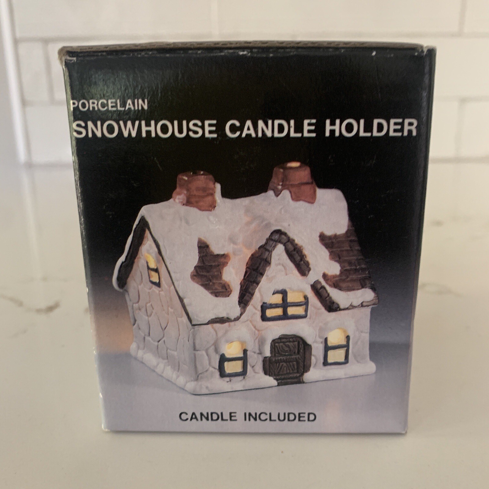 Vintage Porcelain Snow House Tealight Candle Holder Christmas Village Taiwan
