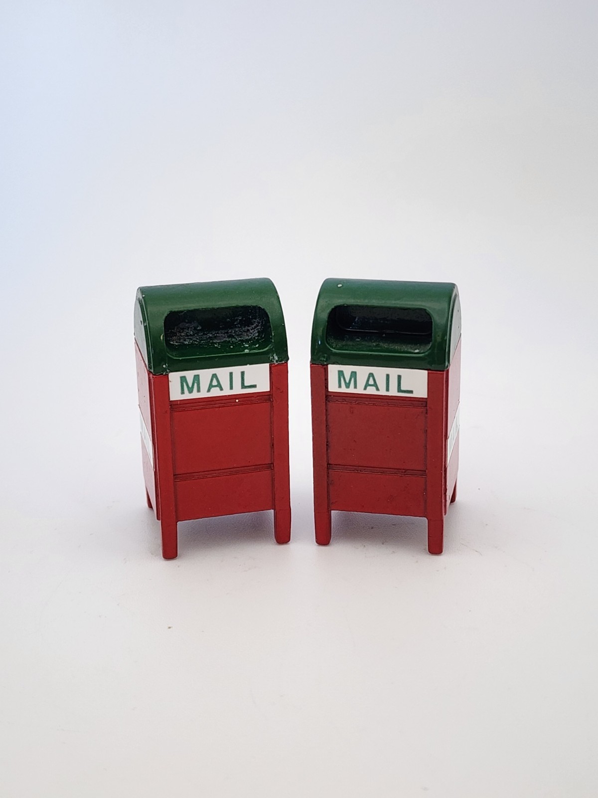 Christmas Village Accessories Mail Box Metal Red Green Mailboxes Set of 2