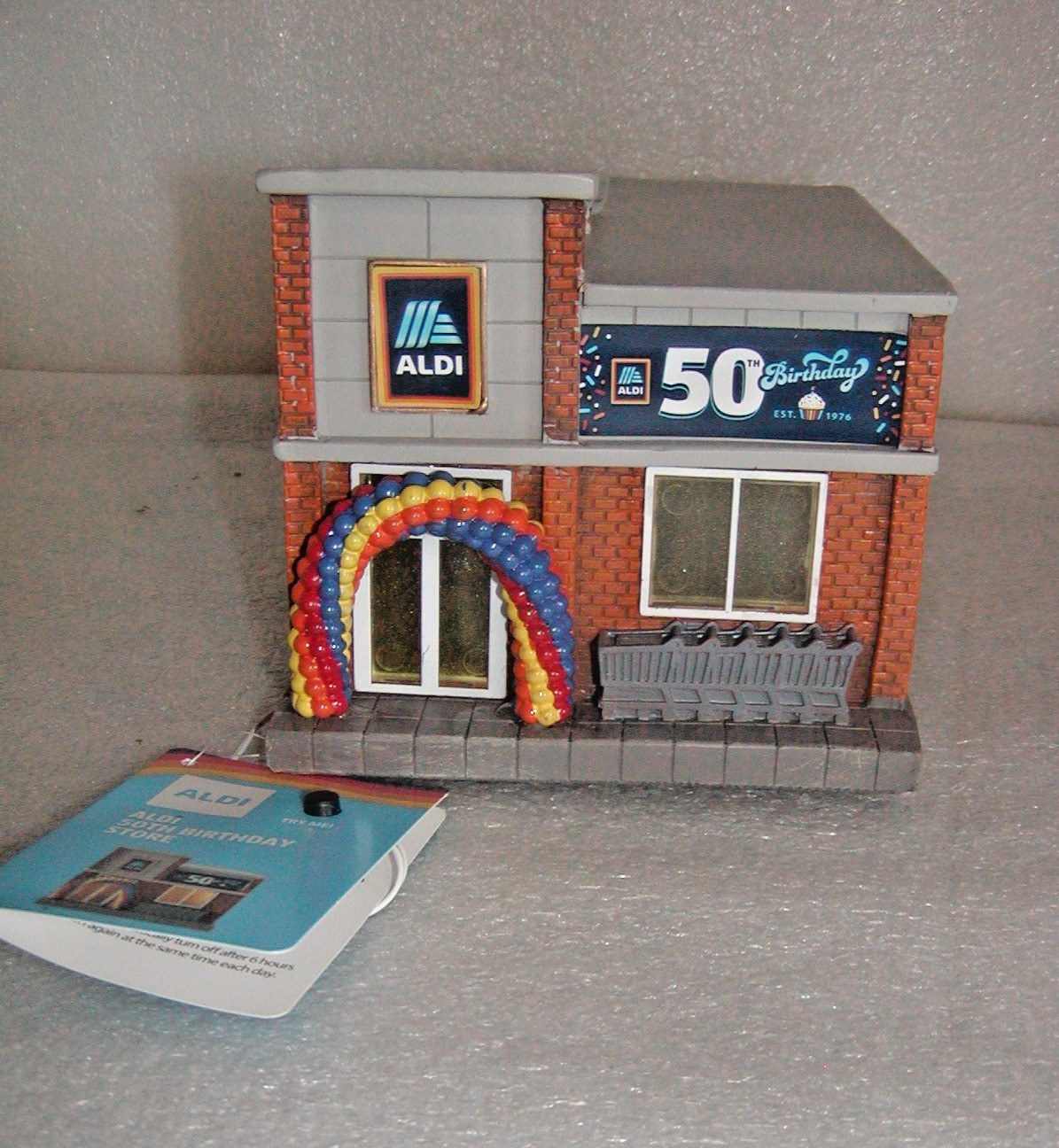 Aldi Ho scale train 50th Birthday Light Up Store Building Village 7 X 4” NWT