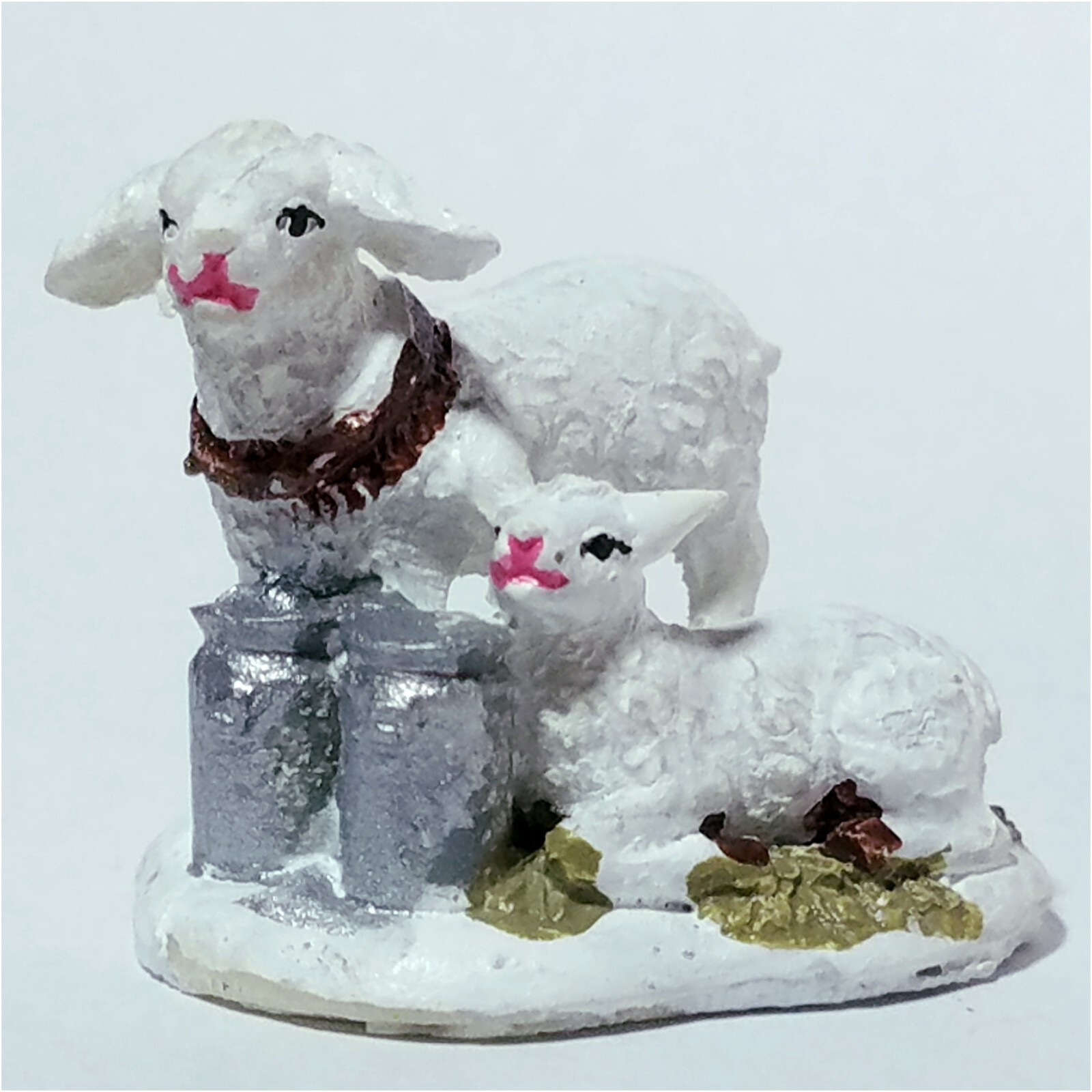 Feeding Lambs Milk Barrels Holidays Seasons Country Farm Scene Village Accessory