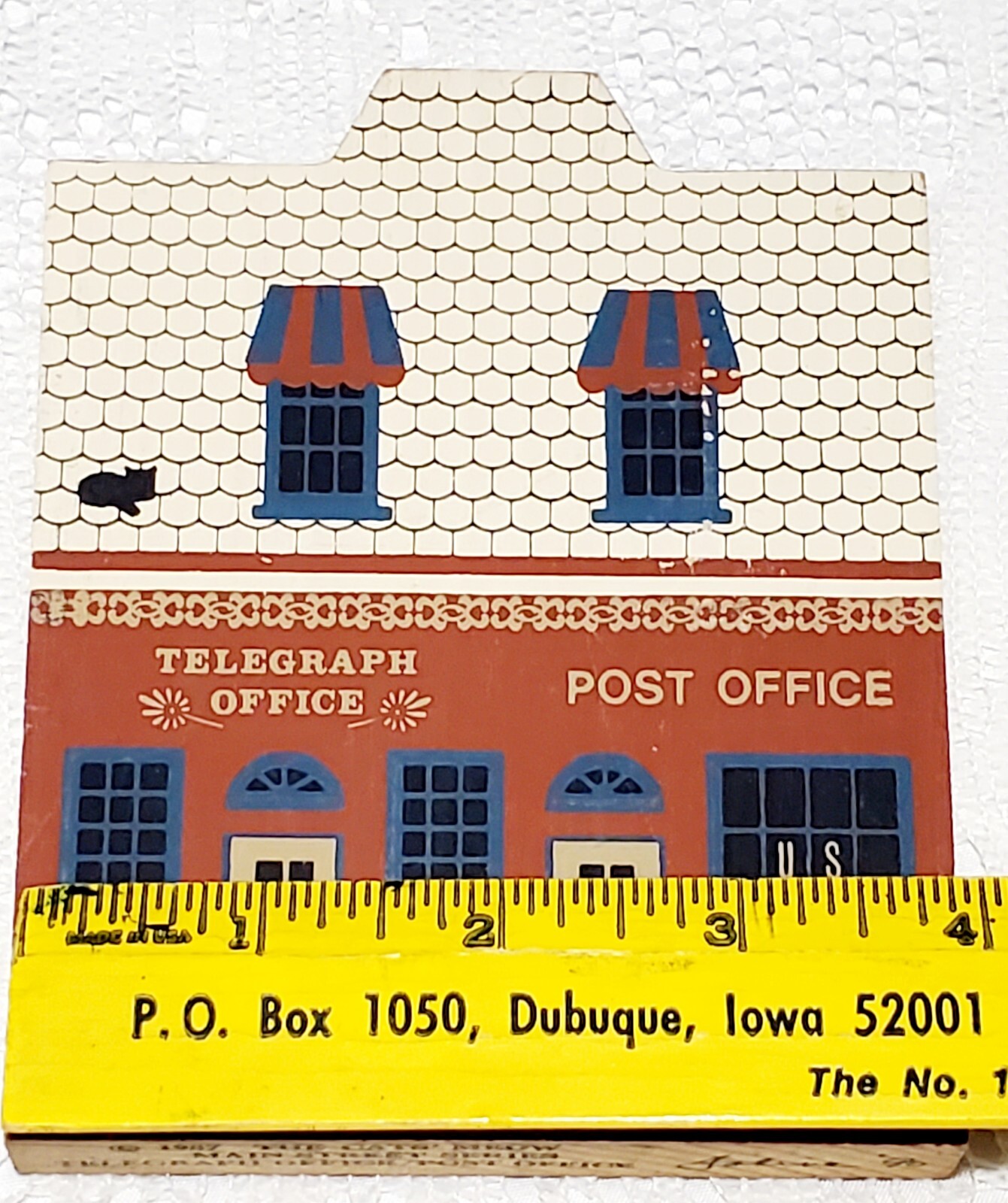 Lot of 4 The Cats Meow 1987 & 1988 Wood Shelf Sitter Post Office & Telegraph Vtg
