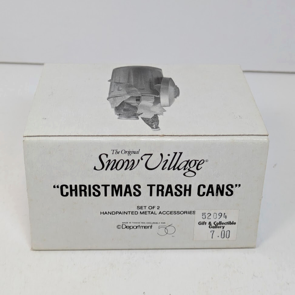 Dept 56 Snow Village Christmas Trash Cans 52094 Set of 2 Original Box Taiwan