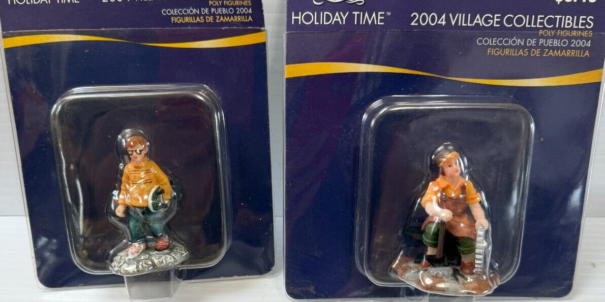 Vintage Lot of 4 Village Collectibles Holiday Time/Train Decor Poly Figurines