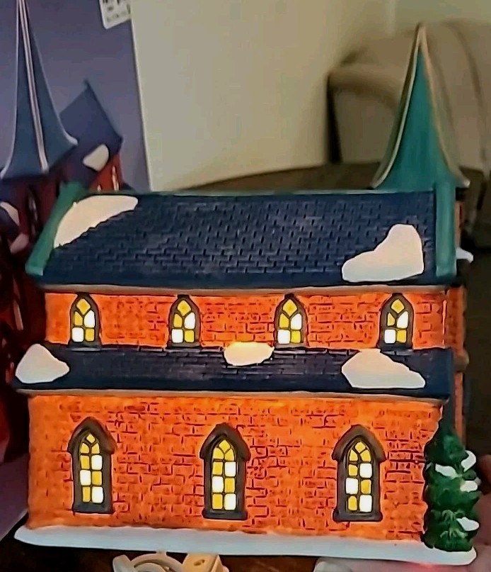 Vintage Galleria Christmas Porcelain Hand Painted Fine Porcelain Church NOS