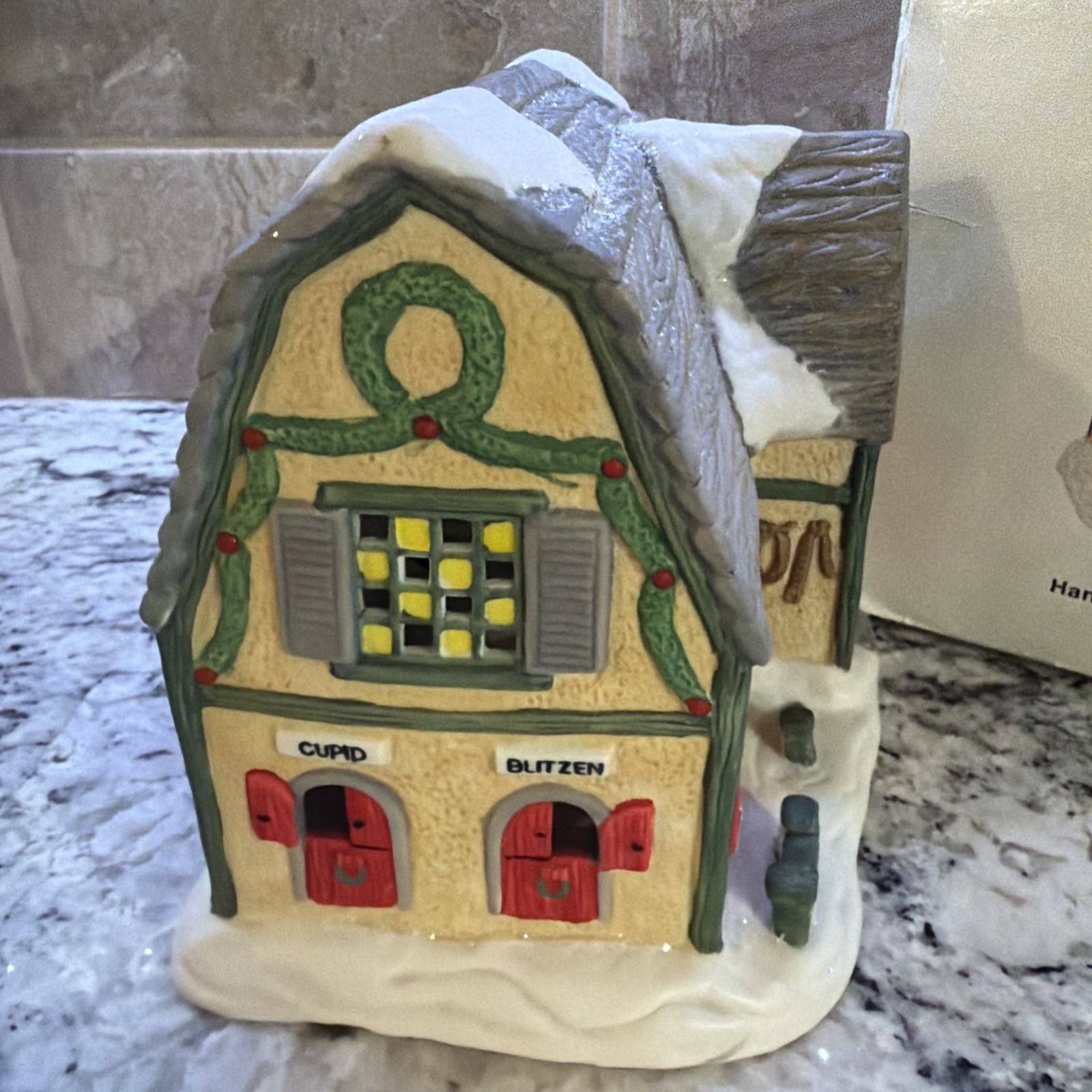 1993 Kringle Town Limited Edition Prettique Santa’s Reindeer Barn Porcelain