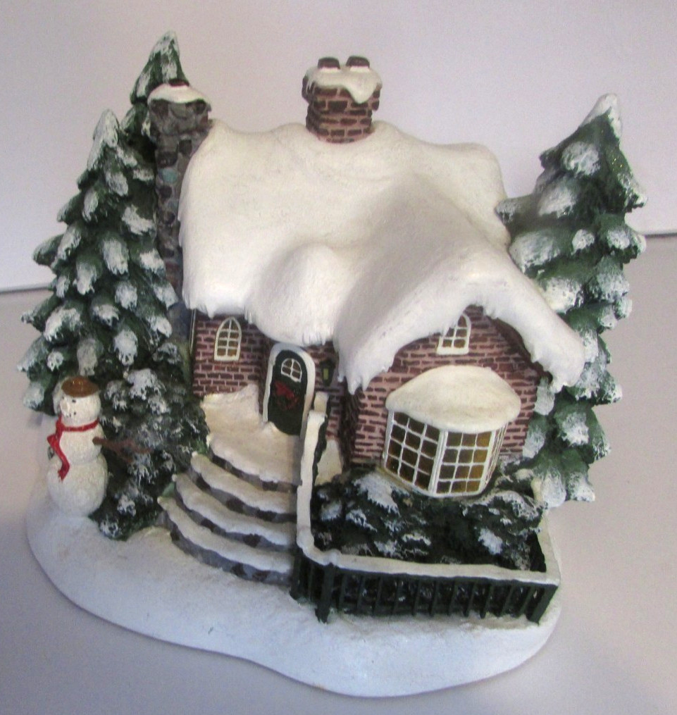 Thomas Kinkade A Village Christmas 2002 Lighted Cottage Snowman House Works