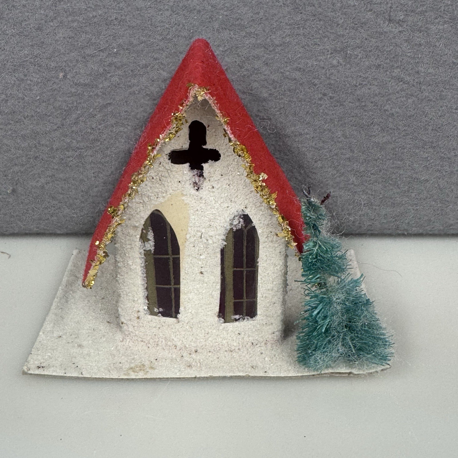 Vintage lot of 4 Putz Christmas Houses Cardboard Made in Taiwan Red Roof