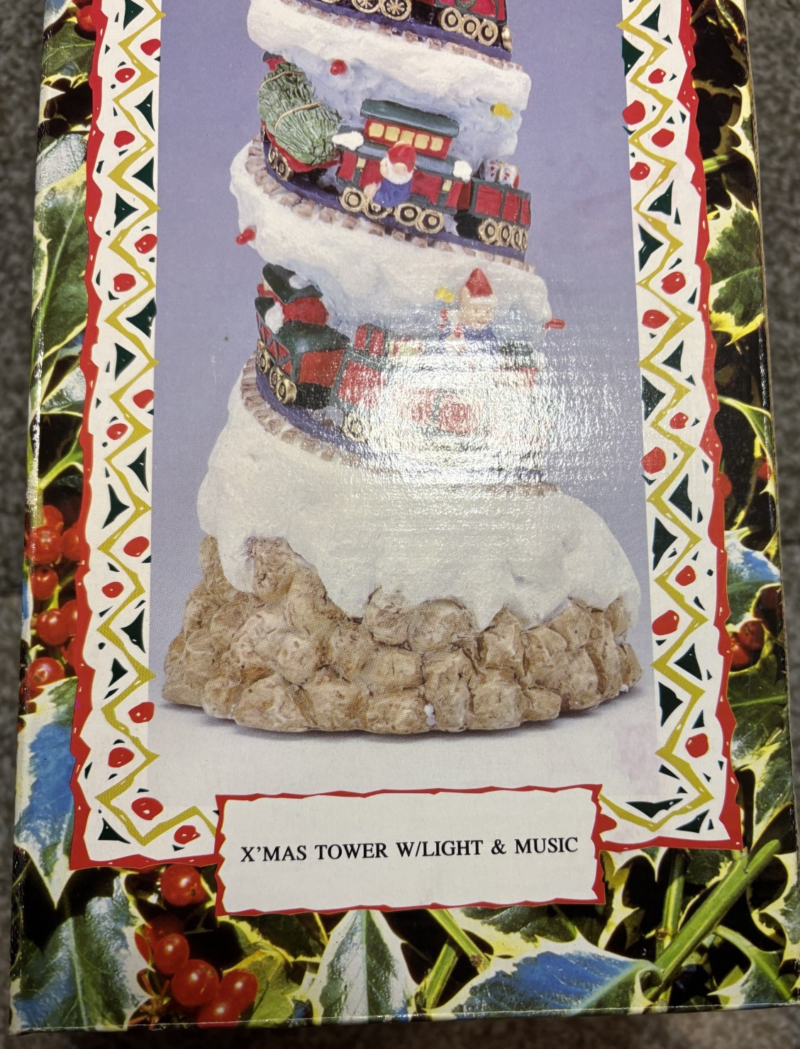 Vtg Christmas Train Totem Pole Lighted Musical Xmas Decor Elf Santa